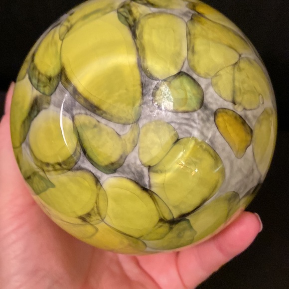 Handmade in Poland Glass Blown Bulbous Globe Oil Lamp Yellow Gray Abstract - Picture 3 of 3